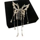 Clip para el cabello de mujer 6,9 cm Mariposa Sostenedor metálico elegante con cadenas decorativas y perlas Accesorio para el cabello de aleación para peinados festivos 1