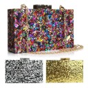 Clutch feminina 18 x 12 x 5 cm Bolsa rígida em forma de caixa com brilhos Cadeia metálica para o ombro Para eventos e festas 6