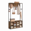 Coat Rack with Shoe Storage 32 x 100 x 180 cm with Hooks and Open Compartments for Shoes in Brown and Black Colour Hallway Unit for Corridor 8