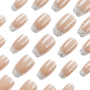 Coffin Nail Art Set 24 pcs Adhesive Artificial Nails with Subtle Ombre Transition Natural Look with Glitter 2