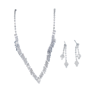 Colar 32+14,5 cm Brincos 4 cm Conjunto de Jóias em Forma de V Cristais Prateado Hipoalergénico para Casamento e Baile 1