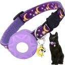 Colar com suporte para AirTag para gatos e cães pequenos Ajustável colar confortável com estampado de lua e estrelas Cores variadas 6