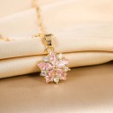 Colar feminino com pendente em forma de flor, decorado com pedras brilhantes, decoração na tonalidade dourada 3