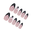 Colección de 24 pcs de uñas artificiales en forma de almendra con manicura francesa de lunares y lazos Tips elegantes de larga duración DIY Lima y pegamento 2