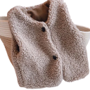 Colete de Inverno Infantil em Lã de Cordeiro com Decote em V Colete de Peluche Liso com Botões Casaco Quente de Outono para Rapazes e Raparigas Acabamento em Veludo 5