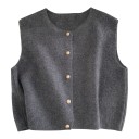 Colete de malha feminino com botões, cardigan sem mangas com decote redondo e fecho total 8