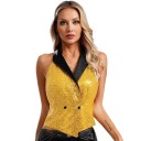 Colete feminino com lantejoulas e gola de lapela sem mangas em poliéster, corte elegante para uso social e outfit de noite 3