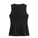 Colete feminino elegante de cor sólida com decote em O Fecho com botões Colete de poliéster sem mangas estiloso para uso diário e formal 9