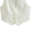 Colete feminino elegante de cor sólida com decote em V Fecho de botões Blusa de poliéster sem mangas Estilos várias cores 5