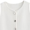 Colete feminino elegante de uma só cor com bolsos no peito Decote em O Fecho com botões Material de poliéster leve Várias cores 7