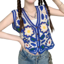 Colete feminino estampado com botões tamanho universal poliéster azul sem mangas para sobreposição roupa leve uso diário 3