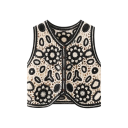 Colete feminino estampado com botões tamanho universal poliéster com bainha contrastante sem mangas para sobreposições uso diário 5