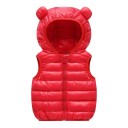 Colete infantil acolchoado com capuz e orelhas Colete de algodão quente para o inverno com fecho de correr Roupa exterior de uma só cor para meninos e meninas Estilo de outono e inverno 3