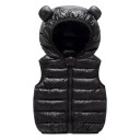 Colete infantil acolchoado com capuz e orelhas Colete de algodão quente para o inverno com fecho de correr Roupa exterior de uma só cor para meninos e meninas Estilo de outono e inverno 1