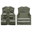 Colete masculino com riscas reflexivas e bolsos com fecho em poliéster para trabalho, pesca, caminhadas e atividades ao ar livre 5