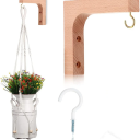 Colgador de pared de madera para plantas de 14,7 x 12,7 cm con gancho de metal Capacidad de carga 4,5 kg Decoración de pared rústica Tornillos y tacos 3