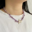 Colier din ametrist, lungime 45 cm, ajustabil, pietre violet-gălbui, lanț de culoare aurie, închidere tip inel, aliaj de zinc, pentru petreceri și uz zilnic 2