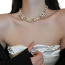 Colier grandios de 45 cm și cercei set de perle din aliaj de cupru bijuterie de nuntă ușoară pentru femei accesoriu elegant 2