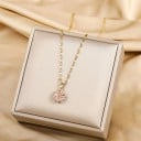 Collana da donna con pendente a forma di fiore, decorata con pietre luccicanti, decor in tonalità dorata 5