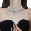 Collana di perle premium 39,6 x 9,1 cm Design francese di lusso Lega Pietre decorative Motivo floreale Gioiello elegante 5