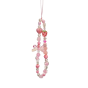 Collana di perline rosa per telefono con fragola e fiocco Decorativa corda per cellulare ciondolo contro la perdita decorazione per chiavi borsa 2