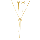 Collana in acciaio inossidabile con fiocchi 47+5 cm e orecchini 6.4 cm Atmosfera francese Fiocchi delicati Set di gioielli da donna 1