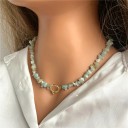 Collana in amazonite lunghezza 45 cm regolabile pietre turchesi catena dorata chiusura ad anello lega di zinco Per feste e uso quotidiano 2