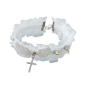 Collar choker de encaje para mujer con alas, tachuelas y colgante de cruz, collar ajustable para uso social 1
