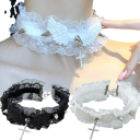 Collar choker de encaje para mujer con alas, tachuelas y colgante de cruz, collar ajustable para uso social 5