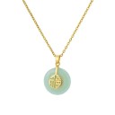 Collar de 45 cm de color dorado con piedra verde símbolo de la suerte Fu, collar delicado con colgante detalle decorativo circular 1