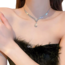 Collar de piedras brillantes 33+11 cm y aretes 2.9 cm Gotas geométricas Joyería de boda y novias set para mujeres 6