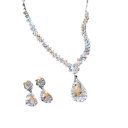 Collar de piedras brillantes 33+11 cm y aretes 2.9 cm Gotas geométricas Joyería de boda y novias set para mujeres 7