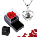 Collar de proyección en forma de corazón con proyección Te amo en 100 idiomas Caja con rosa Cadena de titanio Colgante de cobre 3