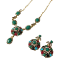 Collar y pendientes antiguos de aleación de cobre, conjunto de joyas bohemio oriental étnico vintage retro para mujeres, accesorio ligero 4