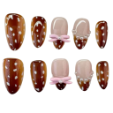 Collectie decoratieve nageltips Amandelvorm met stippen Strikjes en parels 12 maten Stijlvolle set voor creatieve manicure 24 stuks 1