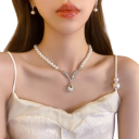 Collezione di lusso collana e orecchini Set di perle Lega di rame Gioiello da sposa leggero e lussuoso per donne Accessorio elegante 2