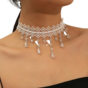 Collier choker en dentelle pour femmes avec pendentifs et perles suspendues, fermeture en dentelle et alliage de zinc, bijou à la mode pour le cou 2