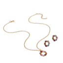 Collier doré de 45+5 cm et ensemble de boucles d'oreilles de 1,5 cm Bijoux en vitrail ronds Ensemble de mode pour femmes 1 collier + 1 paire 2