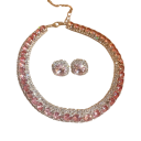 Collier en cristal 42 cm et boucles d'oreilles 1,4 cm Ensemble de bijoux de luxe pour femmes Accessoires de fête de mariage Alliage 2