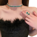 Collier en cristal 42 cm et boucles d'oreilles 1,4 cm Ensemble de bijoux de luxe pour femmes Accessoires de fête de mariage Alliage 11