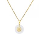 Collier en métal doré de 45 cm avec pierre verte symbole de bonheur Fu, collier délicat avec pendentif détail décoratif circulaire 2