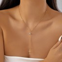 Collier long en chaîne pour femmes Pendentif croix Zircon Choker en métal simple avec chaîne pendante 2