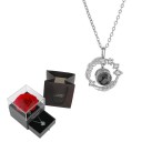 Collier projecteur branche d'olivier Je t'aime en 100 langues Chaîne en titane Pendentif en cuivre Boîte cadeau avec rose 3
