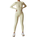 Combinaison de sport pour femmes à manches longues et leggings avec zip au décolleté, combinaison de fitness unie en nylon et spandex 9