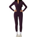 Combinaison de sport pour femmes à manches longues et leggings avec zip au décolleté, combinaison de fitness unie en nylon et spandex 8