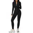 Combinaison de sport pour femmes T-shirt à manches longues et leggings Avec zip au décolleté Combinaison unie en nylon et spandex 5