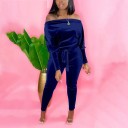 Combinaison en velours pour femmes avec épaules dénudées 2