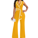 Combinaison Femme Modèle Uni Pantalons Amples Bretelles Larges Col Liens à la Taille Décolleté en V Polyester Spandex 8