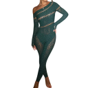 Combinaison femme taille universelle Modèle semi-transparent avec strass Décolleté en O Manches longues et pantalons longs Polyester Spandex 6