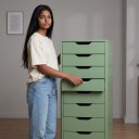 Cómoda para dormitorio 124 x 45 x 40 cm con nueve cajones y recortes para agarre Cómoda con cajones sin tiradores con cajones más bajos y más altos 21